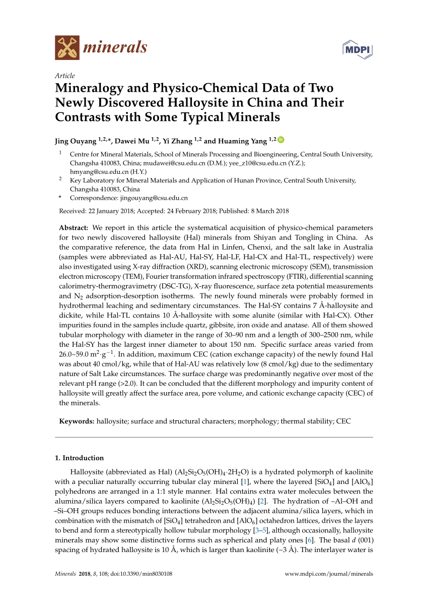 Mineralogical and physico-chemical properties of halloysite