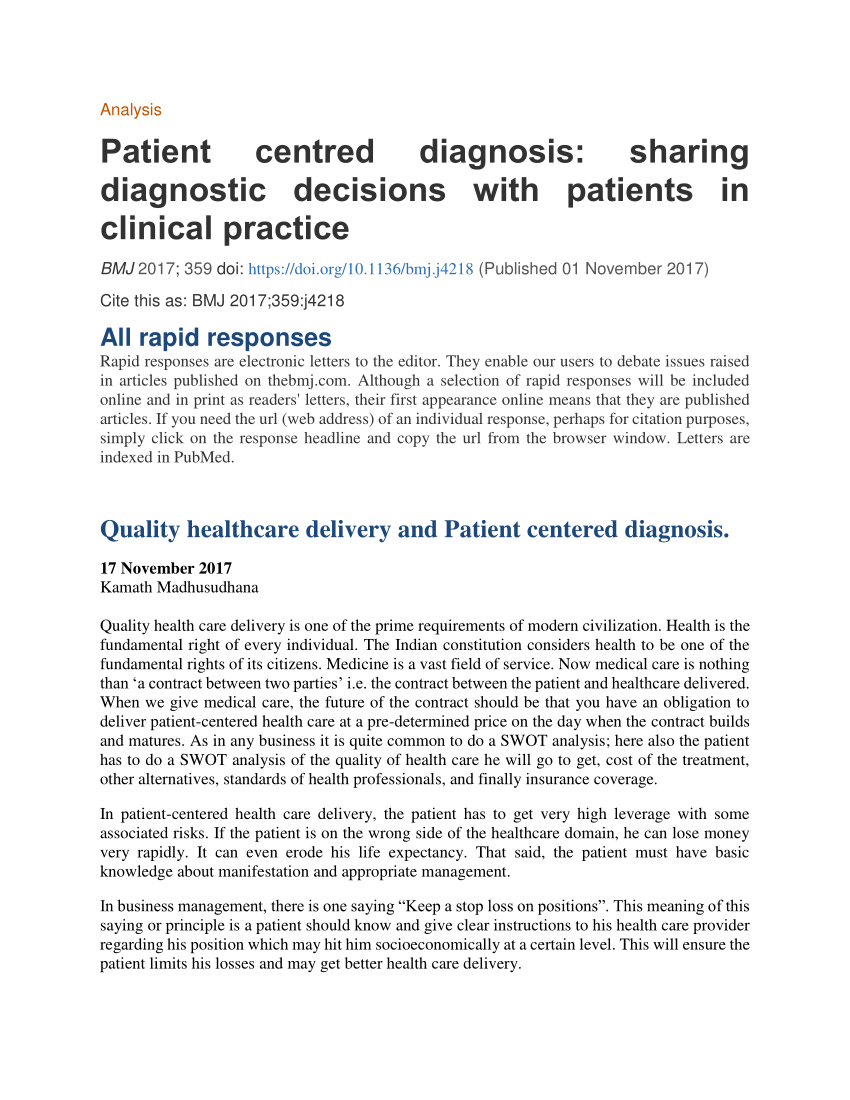 Pdf Quality Healthcare Delivery And Patient Centered Diagnosis 