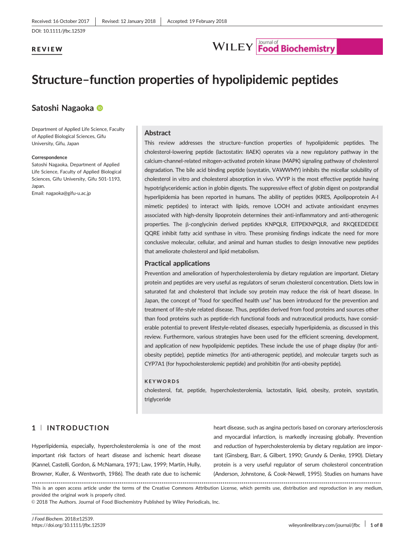 PDF) Structure-function properties of hypolipidemic peptides