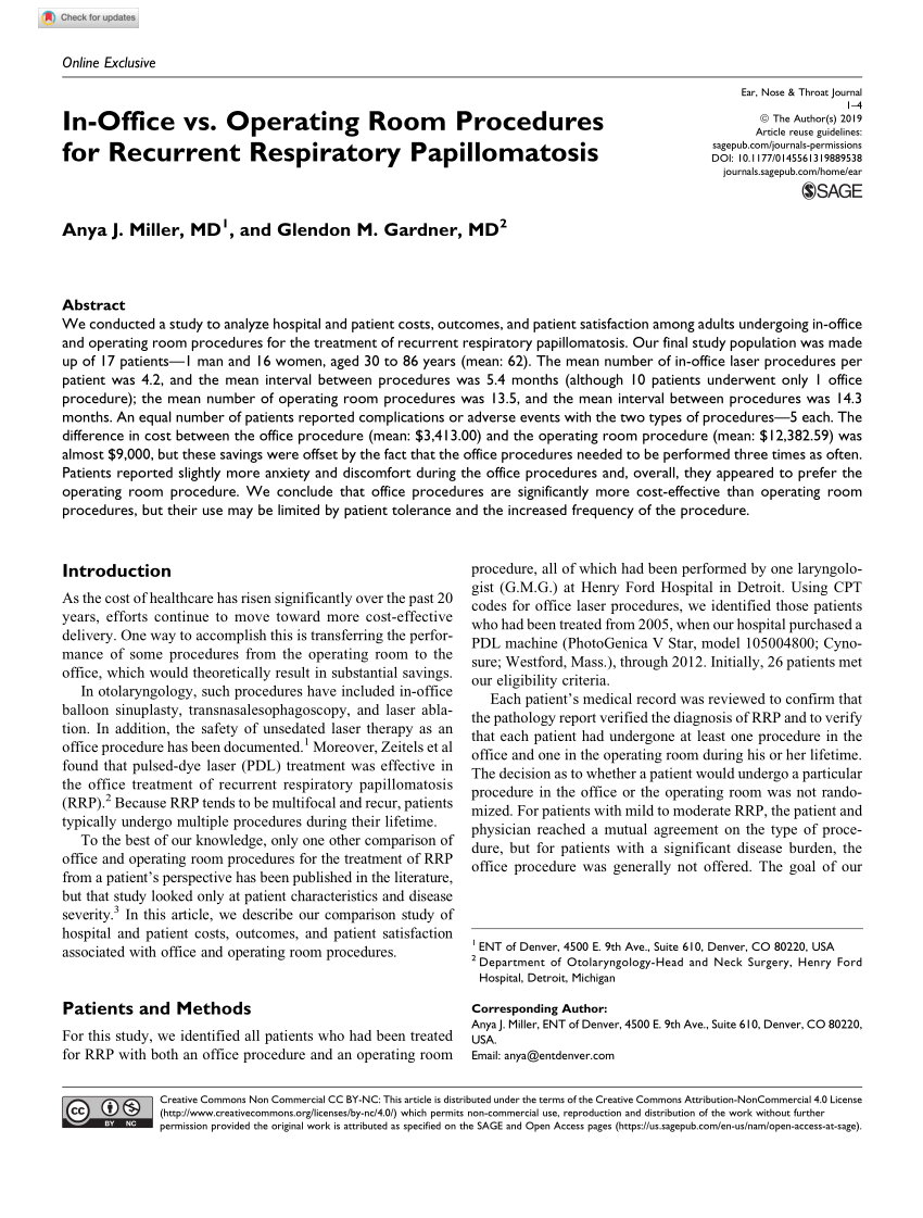 Pdf In Office Vs Operating Room Procedures For Recurrent