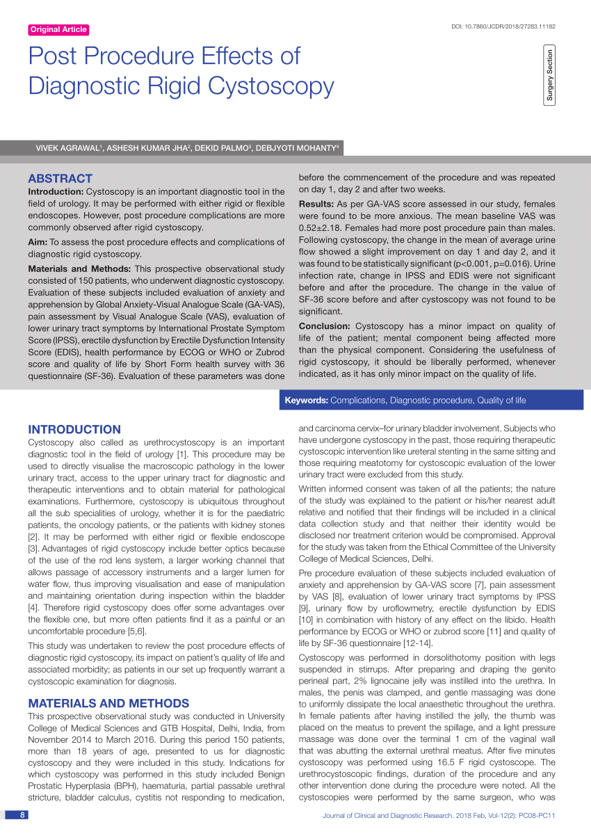 PDF Post Procedure Effects of Diagnostic Rigid Cystoscopy