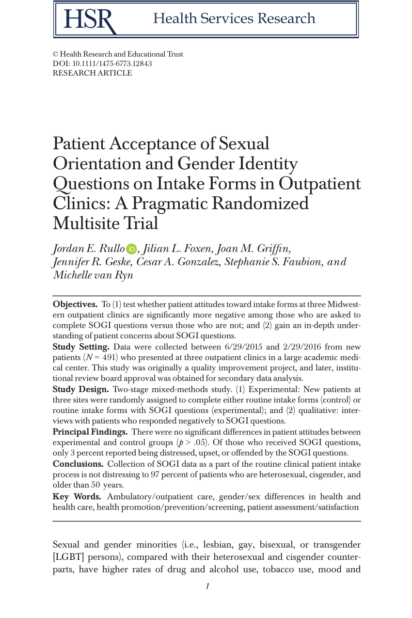 Pdf Patient Acceptance Of Sexual Orientation And Gender Identity