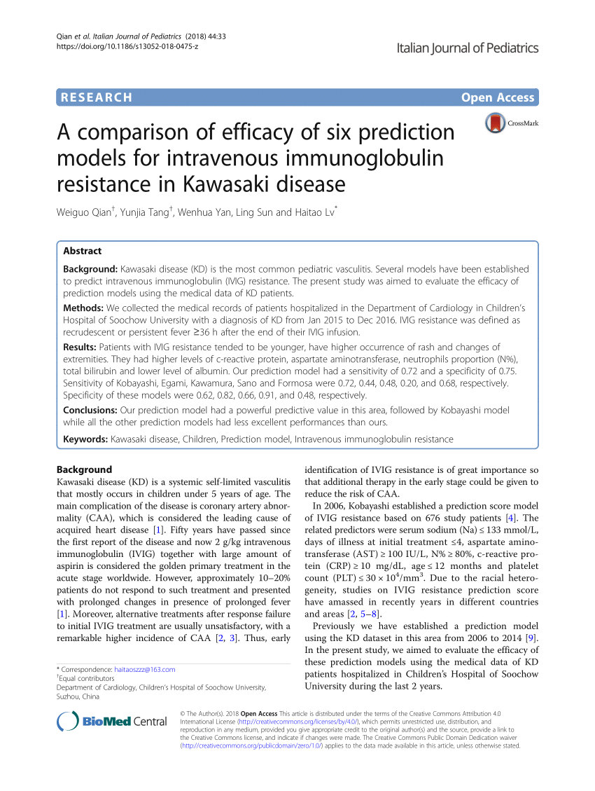 Pdf A Comparison Of Efficacy Of Six Prediction Models For Intravenous