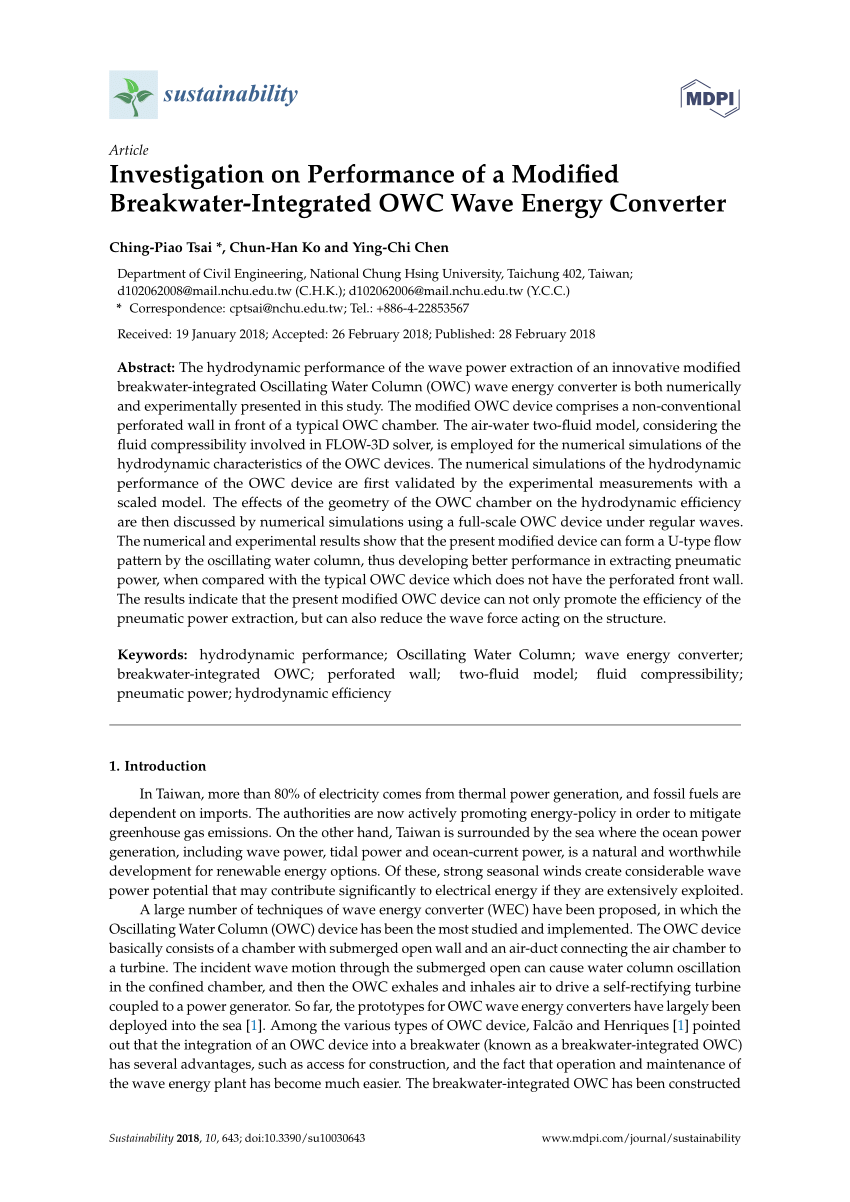 Pdf Investigation On Performance Of A Modified Breakwater Integrated Owc Wave Energy Converter