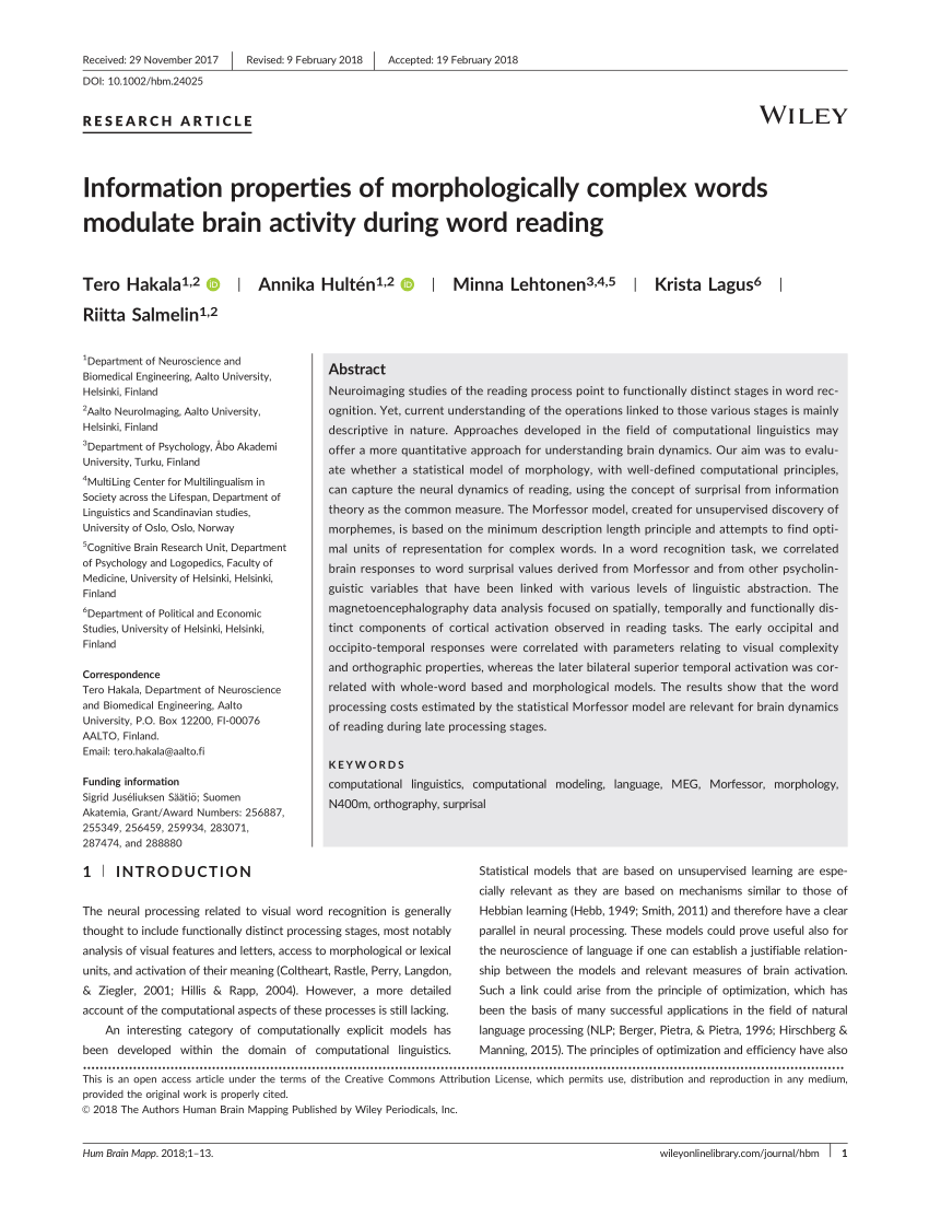 Pdf Information Properties Of Morphologically Complex Words Modulate Brain Activity During Word Reading