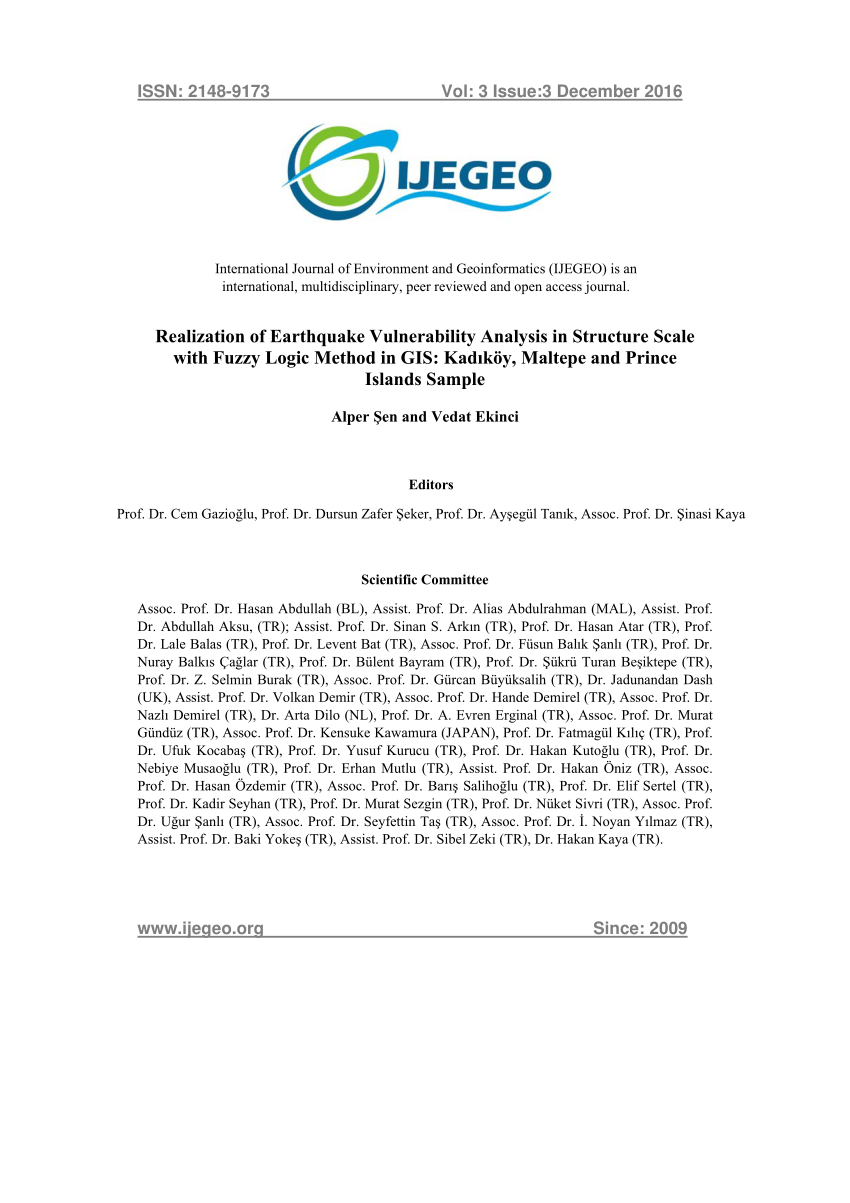 pdf realization of earthquake vulnerability analysis in structure scale with fuzzy logic method in gis kadikoy maltepe and prince islands sample