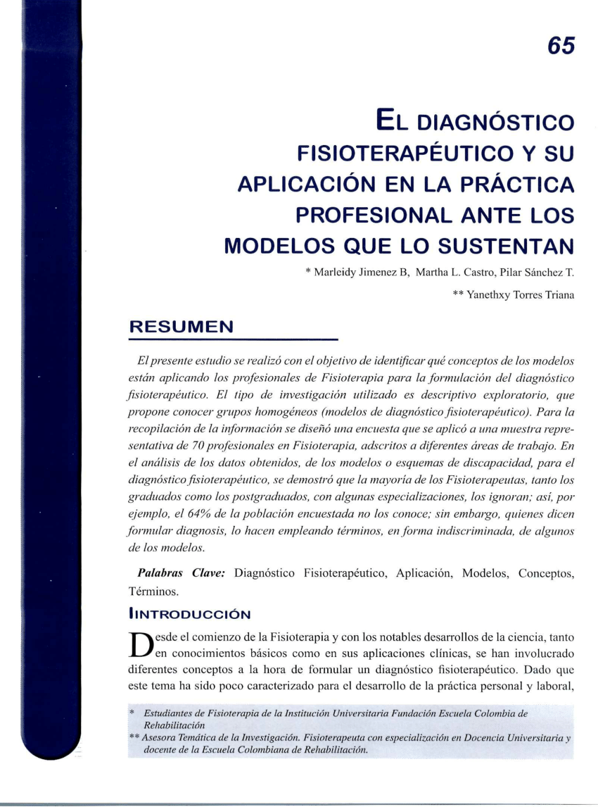 PDF) El Diagnóstico fisioterapéutico y su aplicación en la práctica  profesional ante los modelos que lo sustentan