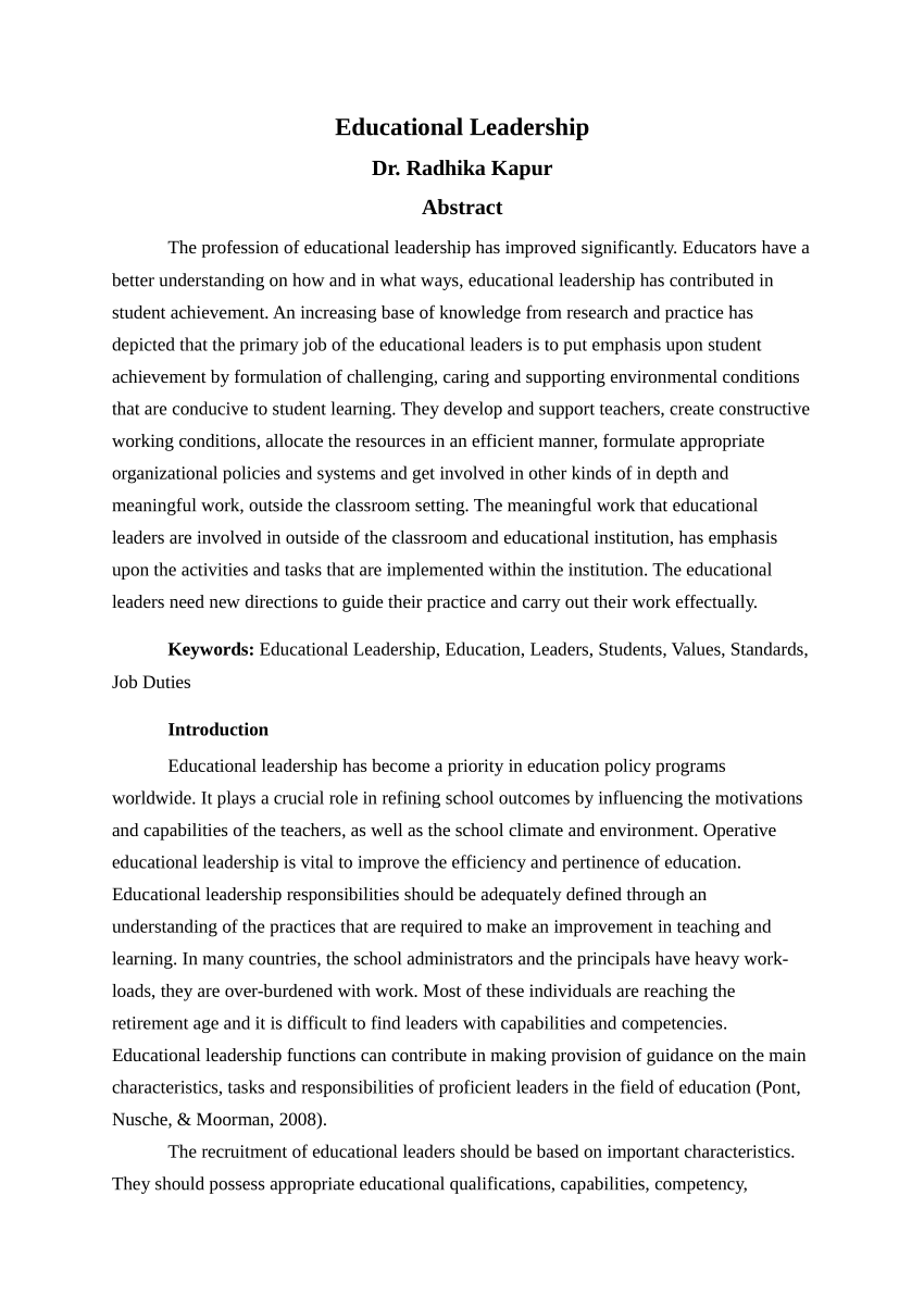 educational leadership research paper example