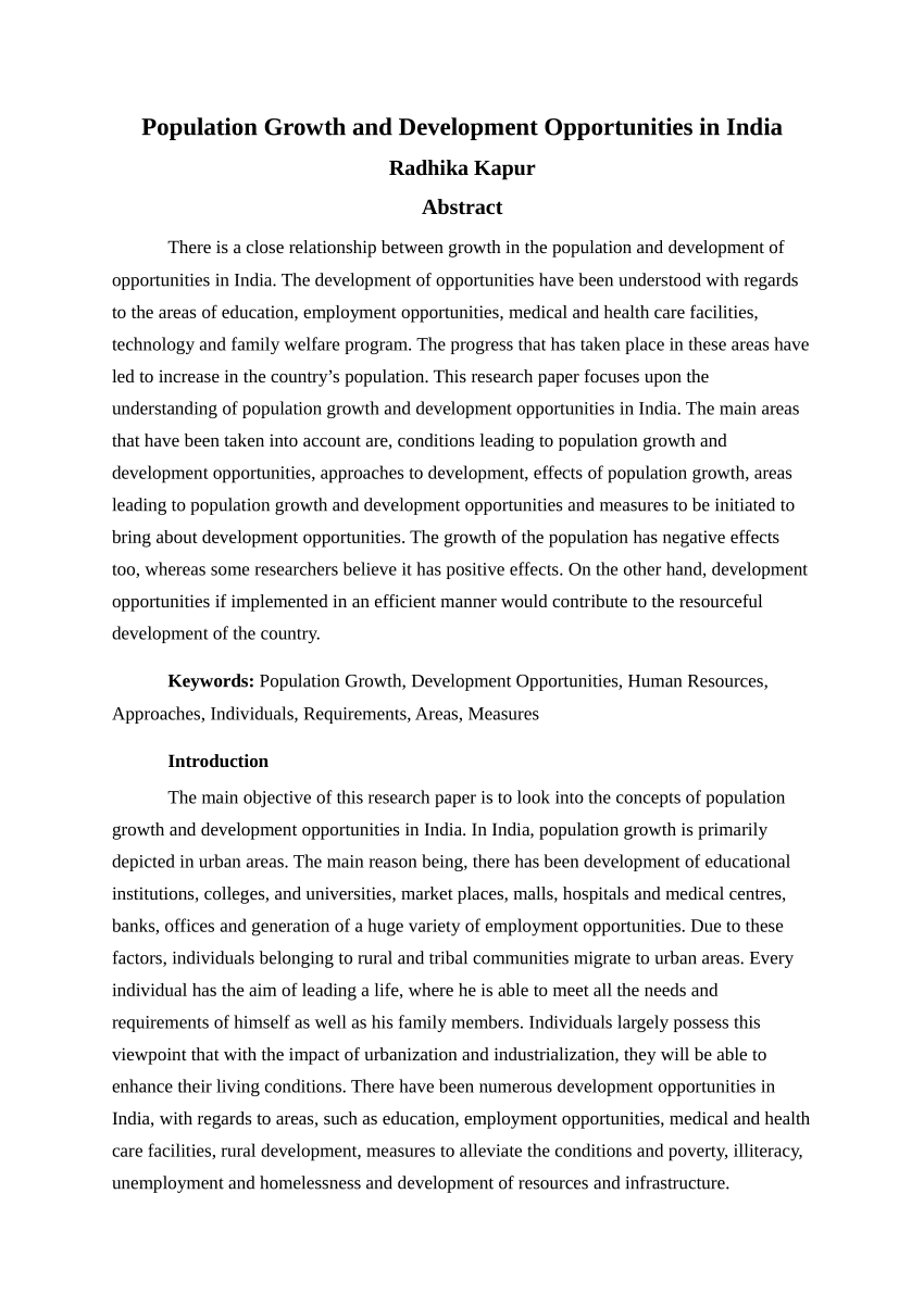 research paper on population growth in india