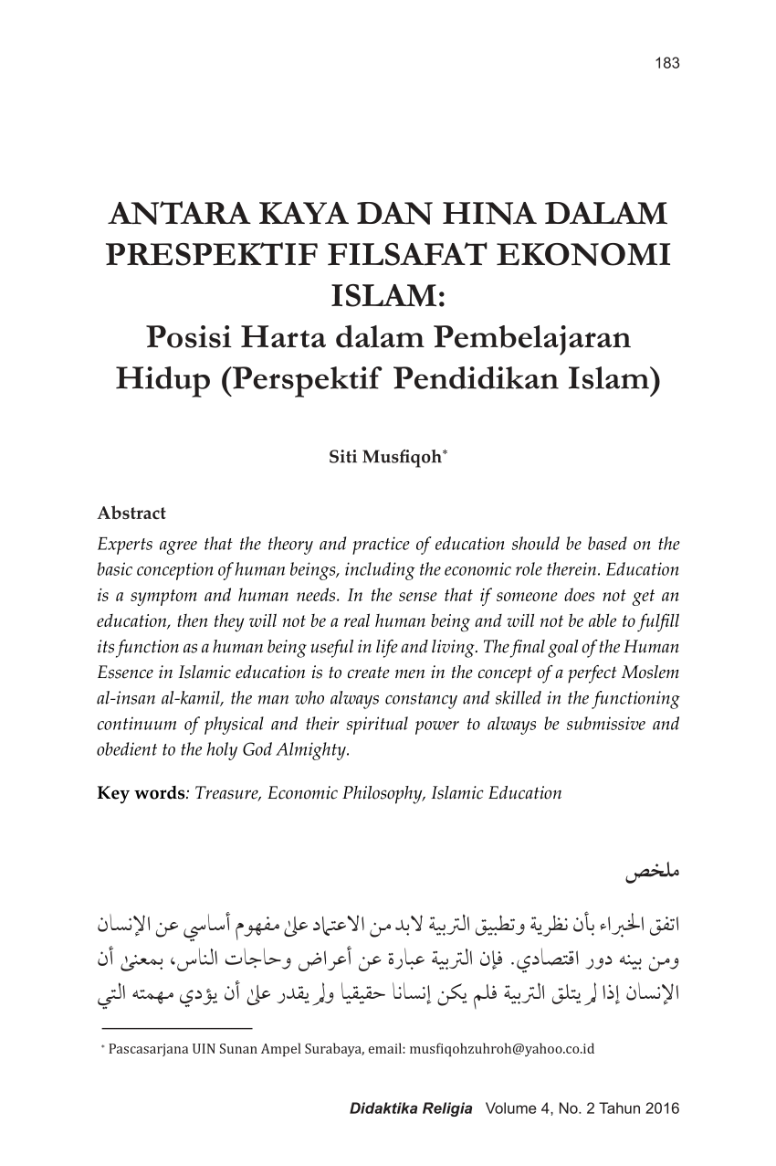 PDF Antara Kaya Dan Hina Dalam Prespektif Filsafat Ekonomi Islam