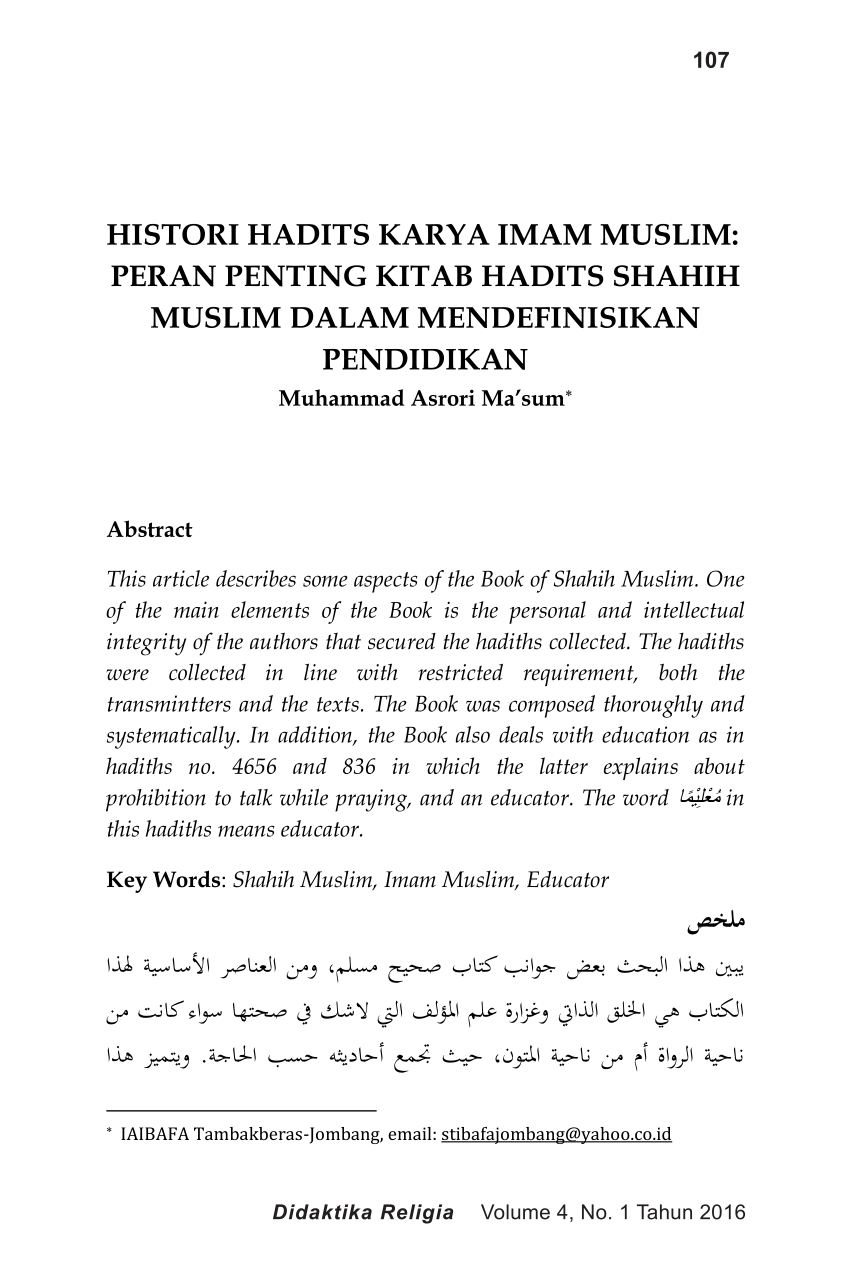PDF Histori Hadits Karya Imam Muslim Peran Penting Kitab Hadits