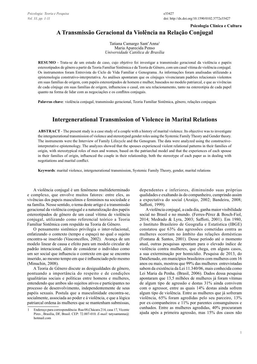 PDF) A Transmissão Geracional da Violência na Relação Conjugal