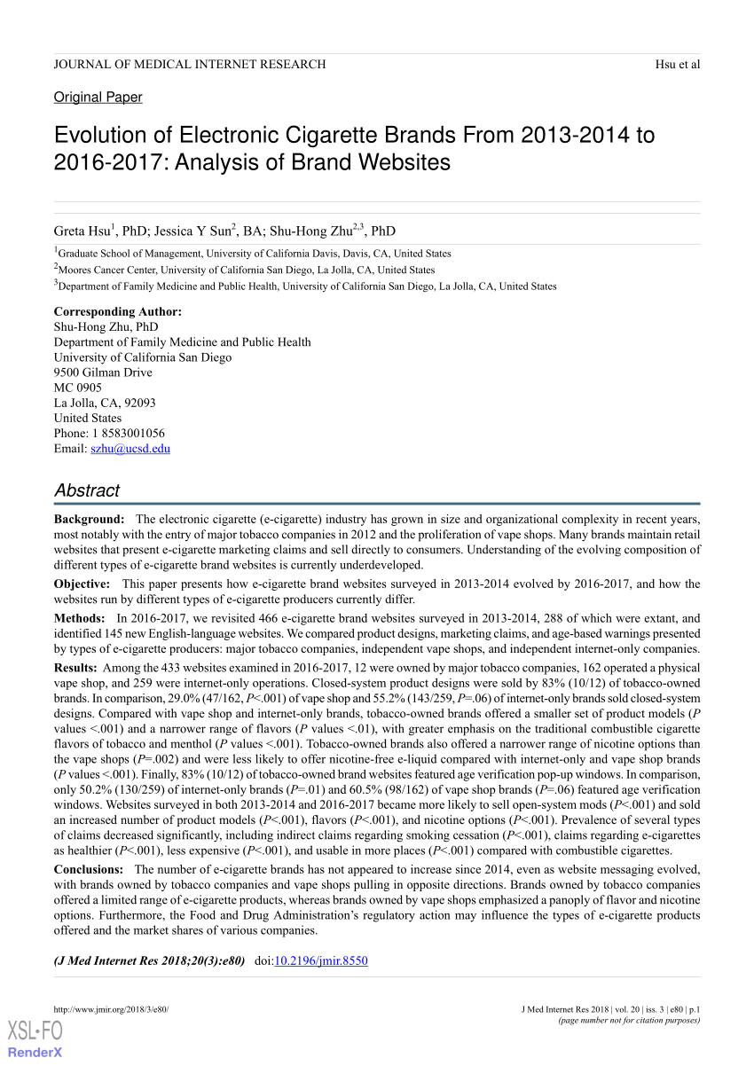 PDF Evolution of Electronic Cigarette Brands From 2013 2014 to