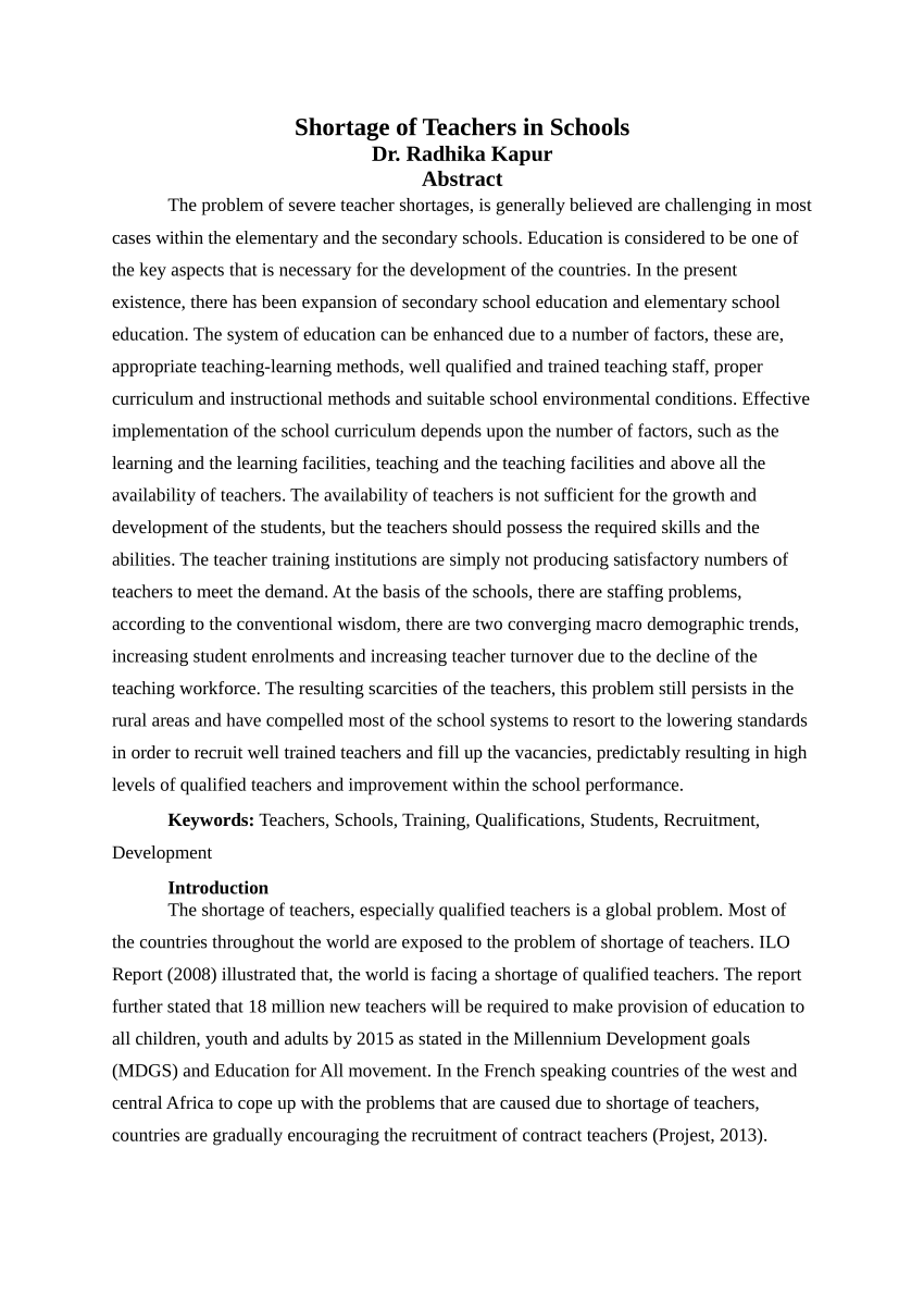 research paper on teacher shortage