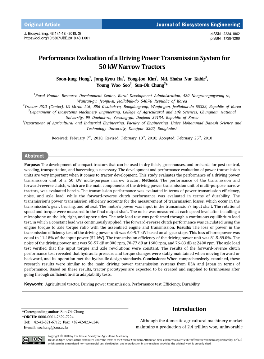 PDF) Performance Evaluation of a Driving Power Transmission System ...