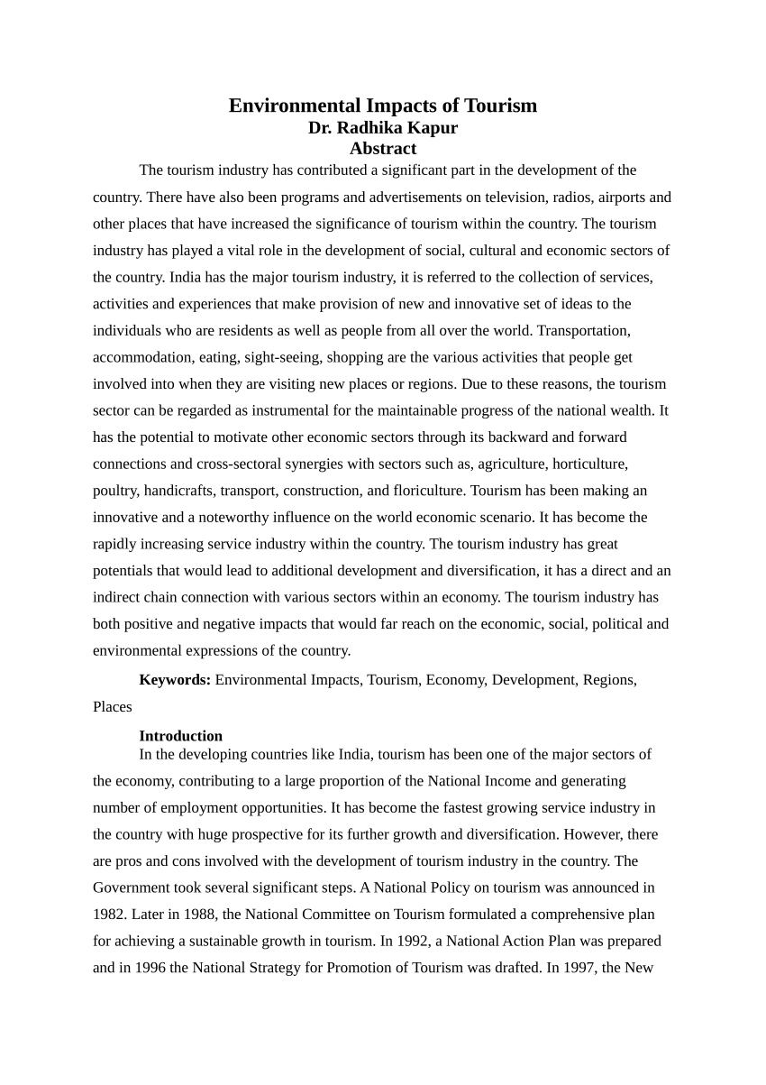 essay about the environmental impacts of tourism