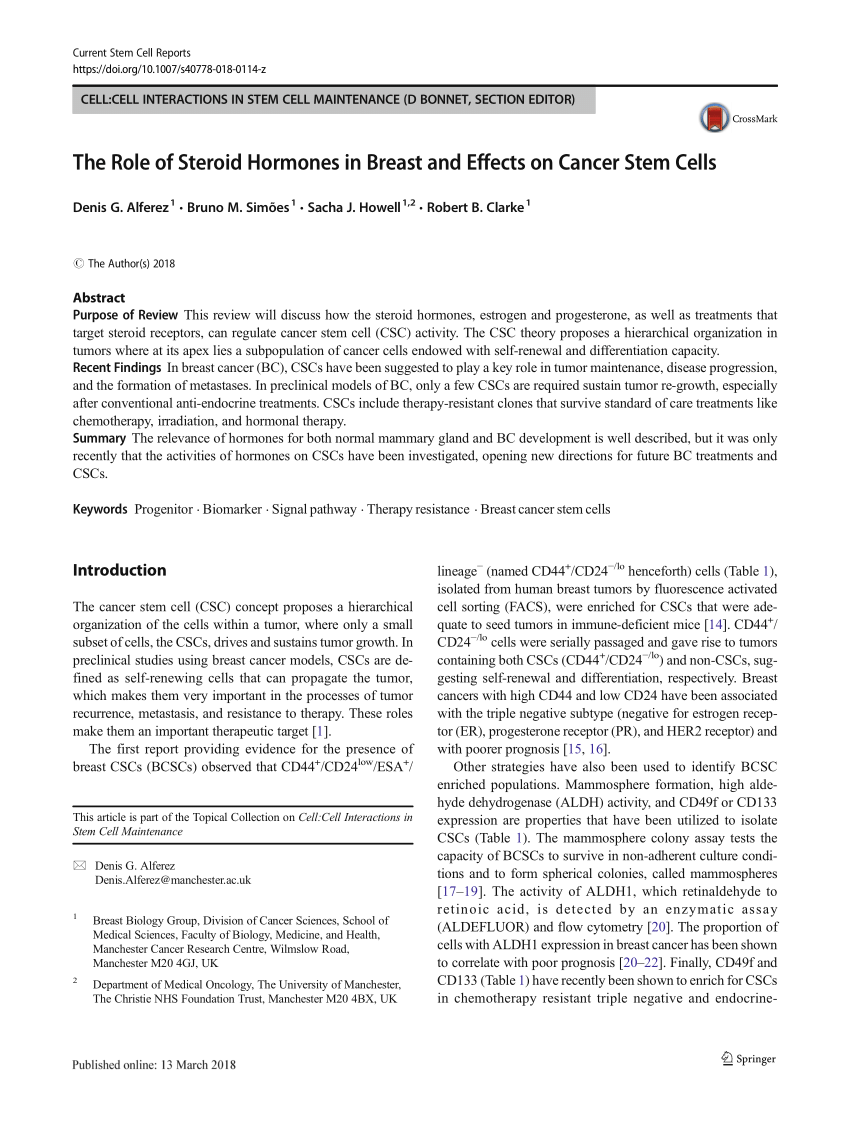 Pdf The Role Of Steroid Hormones In Breast And Effects On Cancer Stem Cells 0745