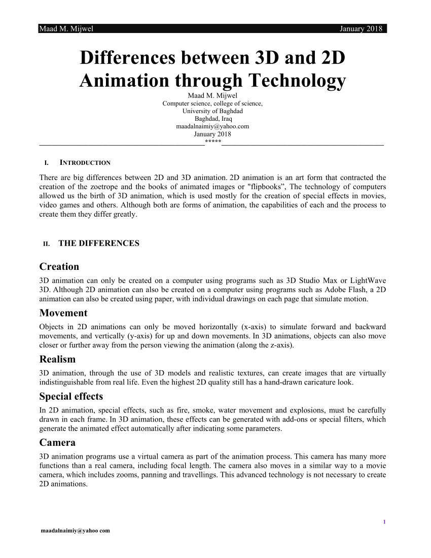 PDF) Differences between 3D and 2D Animation through Technology