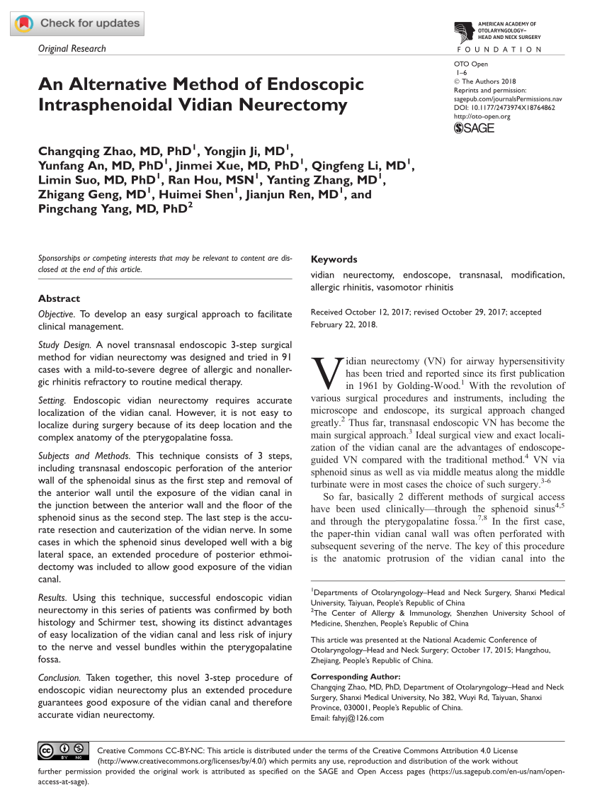 (PDF) An Alternative Method of Endoscopic Intrasphenoidal Vidian Neurectomy