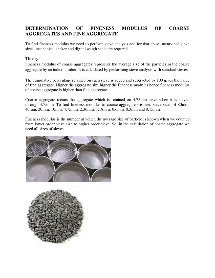 Sieve Analysis of Coarse and Fine Aggregate, PDF, Physics