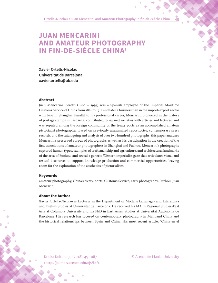 PDF) Juan Mencarini and Amateur Photography in Fin-de-siècle China photo