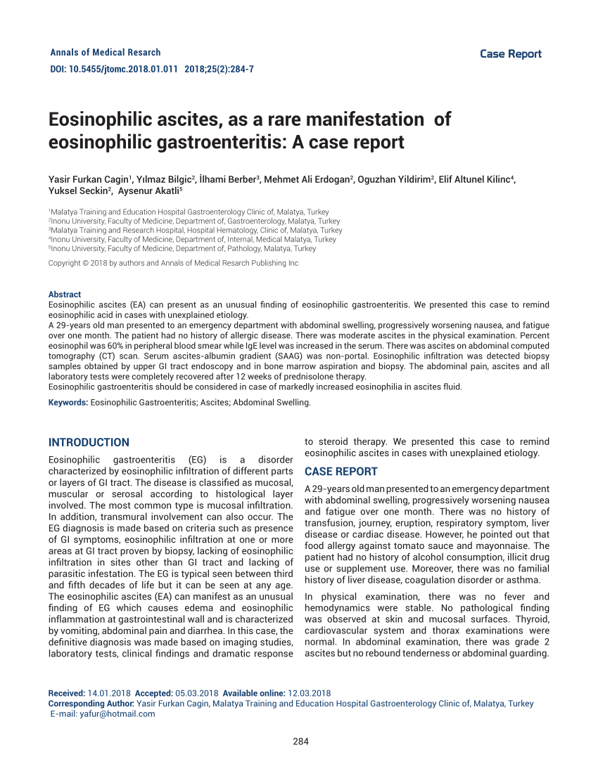 Pdf Eosinophilic Ascites As A Rare Manifestation Of Eosinophilic