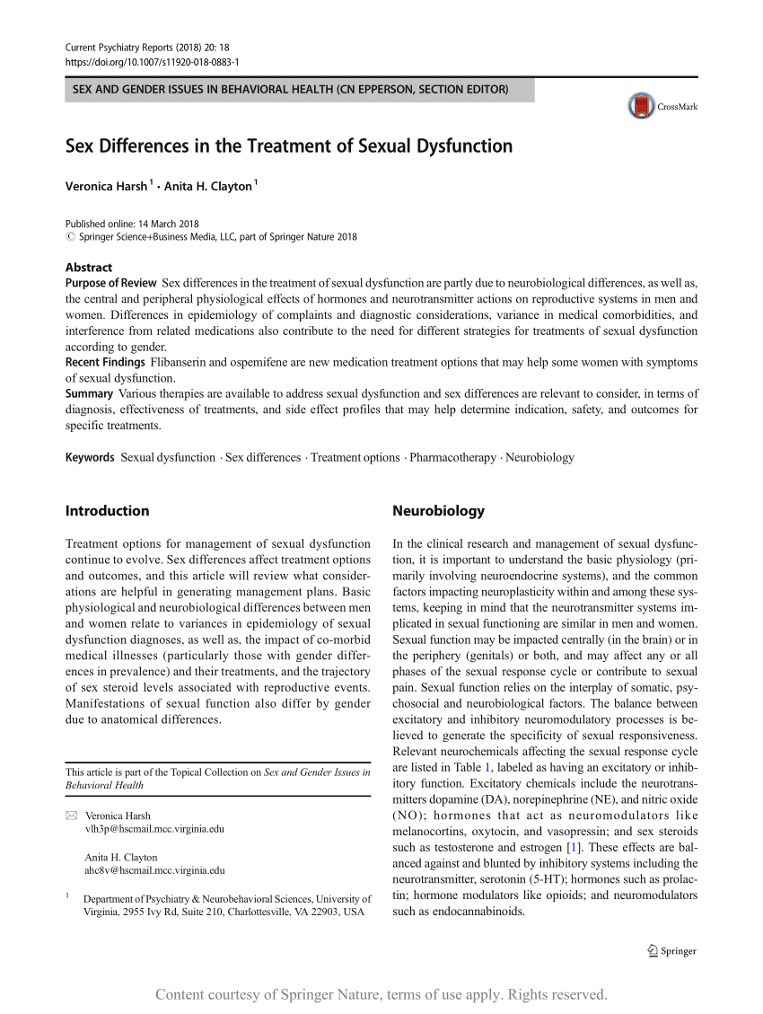 Sex Differences in the Treatment of Sexual Dysfunction Request PDF