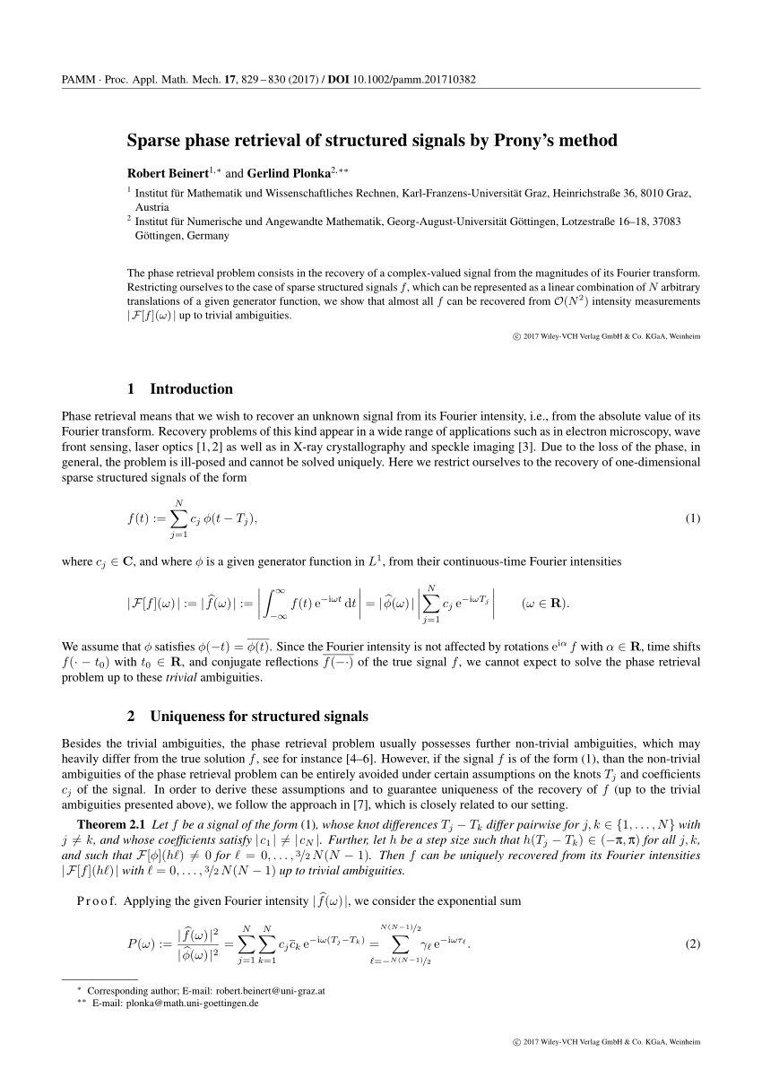 (PDF) Sparse phase retrieval of structured signals by Prony's method