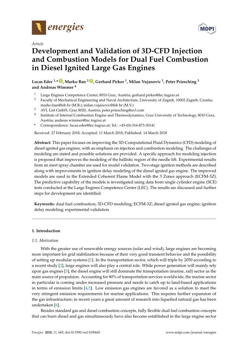 Pdf Development And Validation Of 3d Cfd Injection And Combustion Models For Dual Fuel Combustion In Diesel Ignited Large Gas Engines