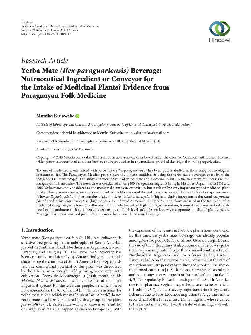 Reageren Comorama Zullen PDF) Yerba Mate (Ilex paraguariensis) Beverage: Nutraceutical Ingredient or  Conveyor for the Intake of Medicinal Plants? Evidence from Paraguayan Folk  Medicine