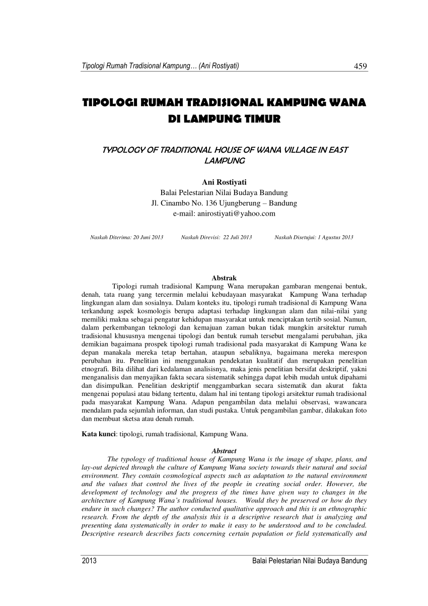 PDF TIPOLOGI RUMAH TRADISIONAL KAMPUNG WANA DI LAMPUNG TIMUR
