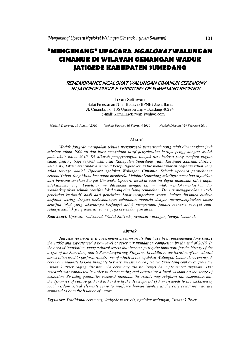 Pdf Mengenang Upacara Ngalokat Walungan Cimanuk Di Wilayah Genangan Waduk Jatigede Kabupaten Sumedang