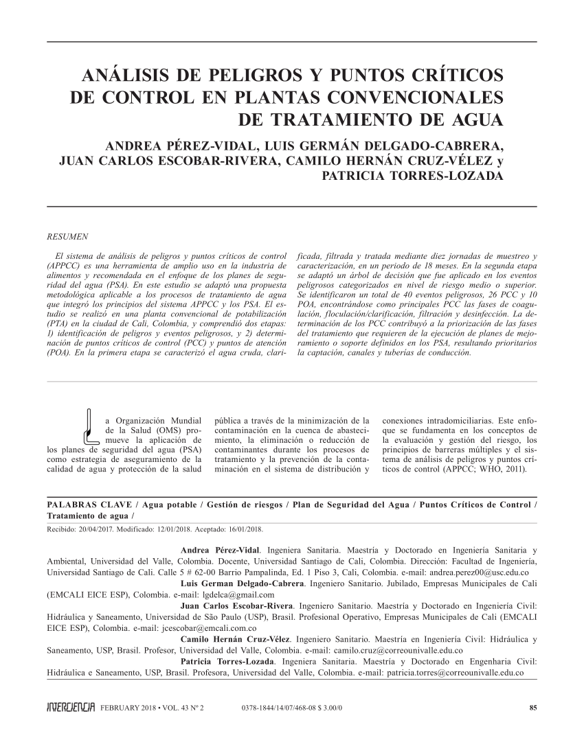 Pdf Hazard Analysis And Critical Control Points In Conventional Water Treatment Plants