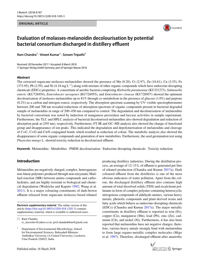 PDF) Evaluation of molasses-melanoidin decolourisation by 