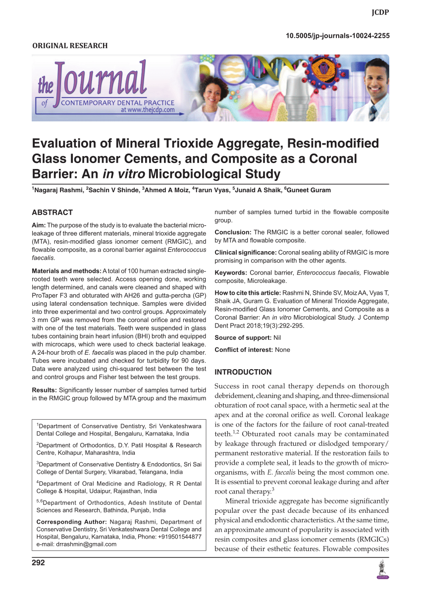 PDF) Evaluation of Mineral Trioxide Aggregate, Resin-modified Glass Ionomer  Cements, and Composite as a Coronal Barrier: An in vitro Microbiological  Study