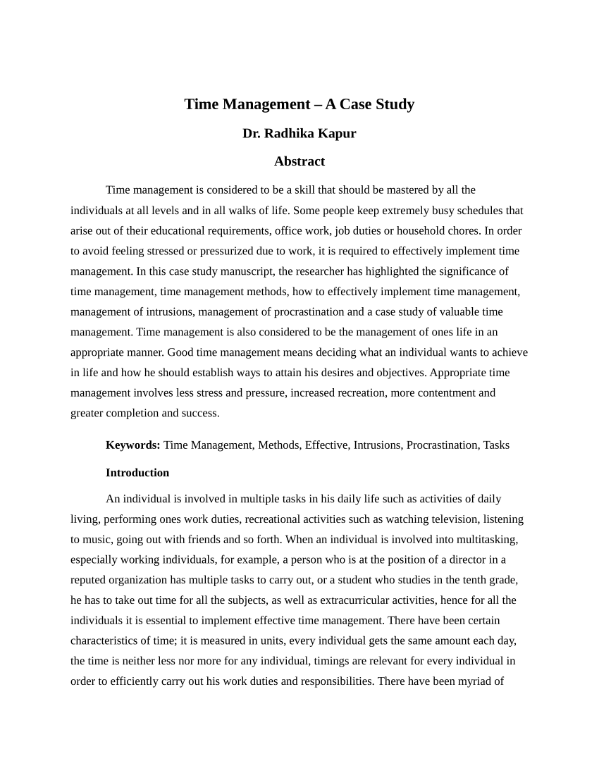 introduction in research paper about time management