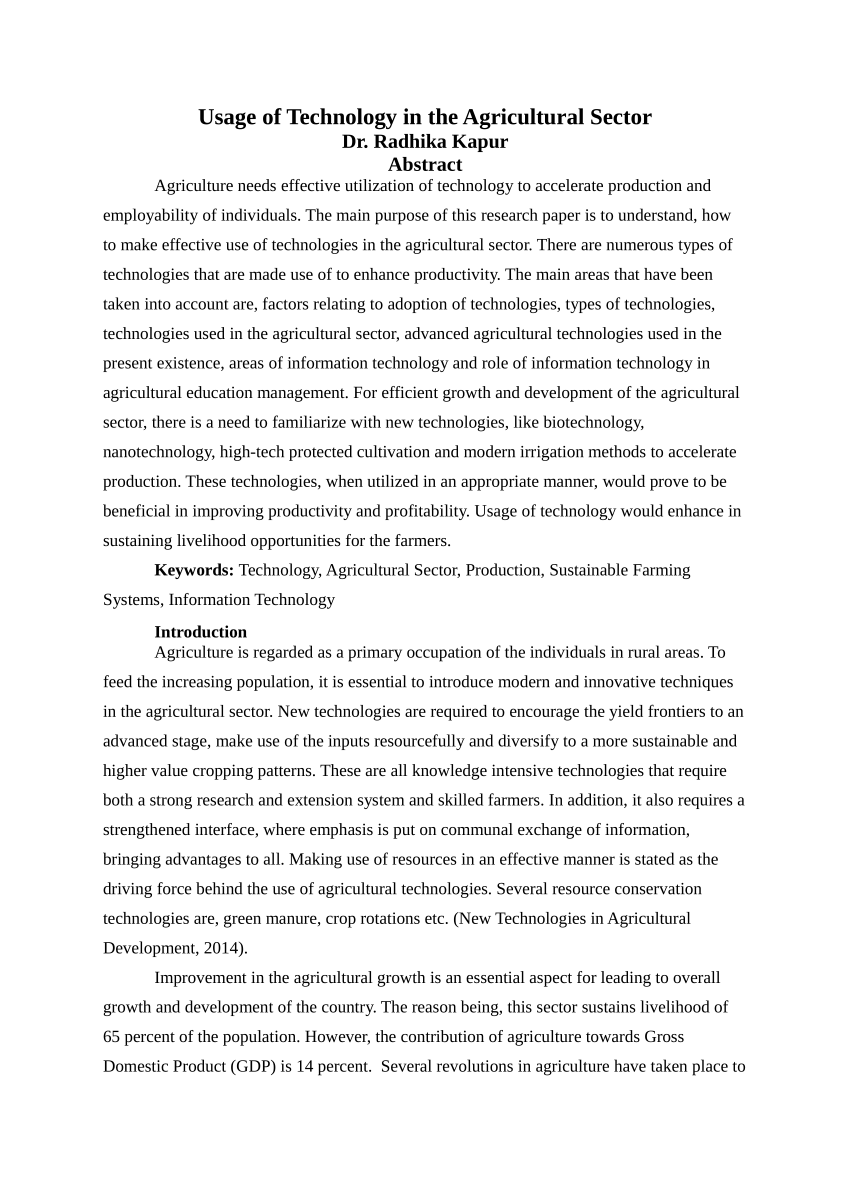 impact of technology on agriculture essay