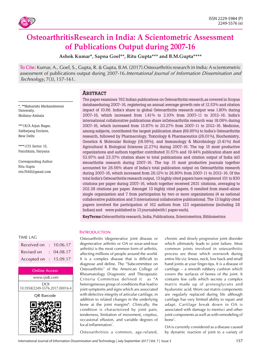 Osteoarthritis Research Paper