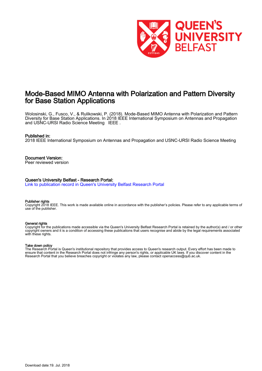 Pdf Mode Based Mimo Antenna With Polarization And Pattern