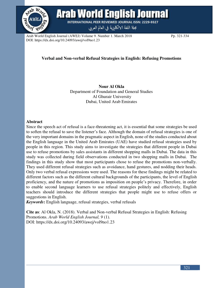 PDF) Verbal and Non-verbal Refusal Strategies in English: Refusing