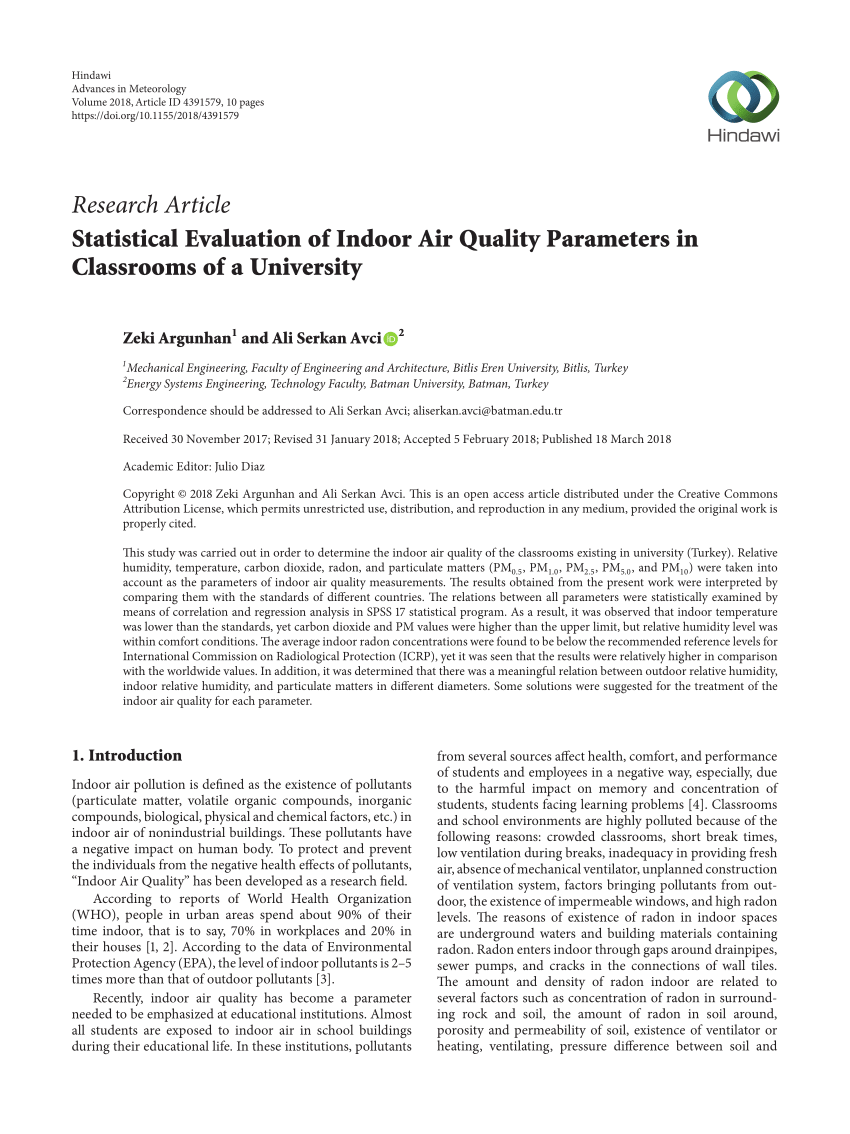 pdf statistical evaluation of indoor air quality parameters in classrooms of a university