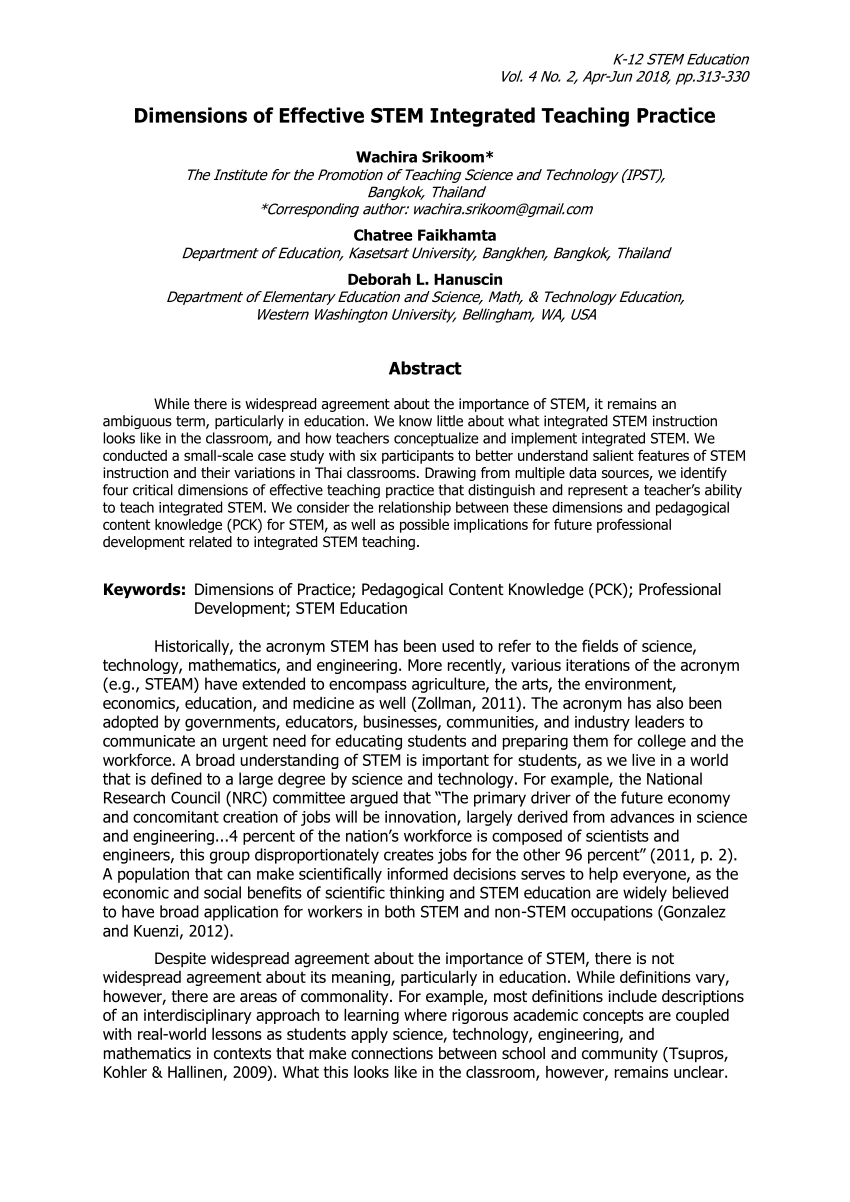 Pdf Dimensions Of Effective Stem Integrated Teaching Practice