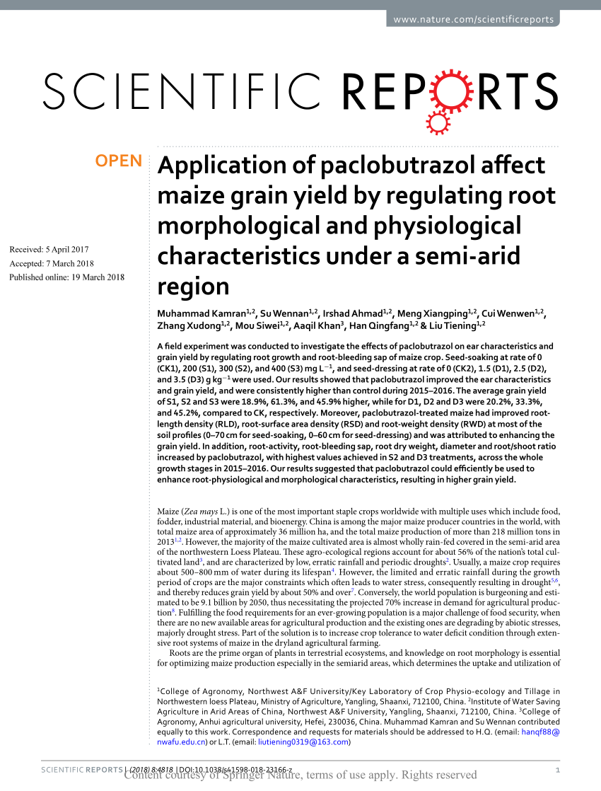 (PDF) Application of paclobutrazol affect maize grain yield by 