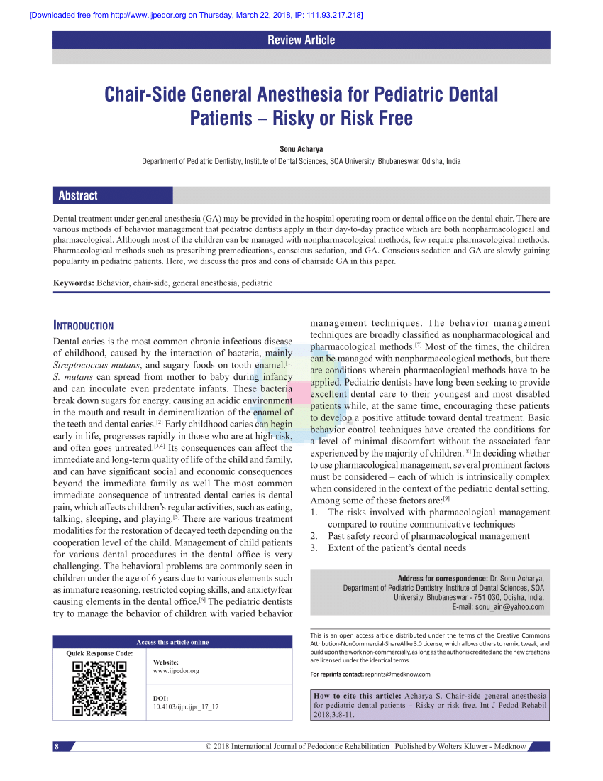(PDF) Chair-side general anesthesia for pediatric dental patients ...