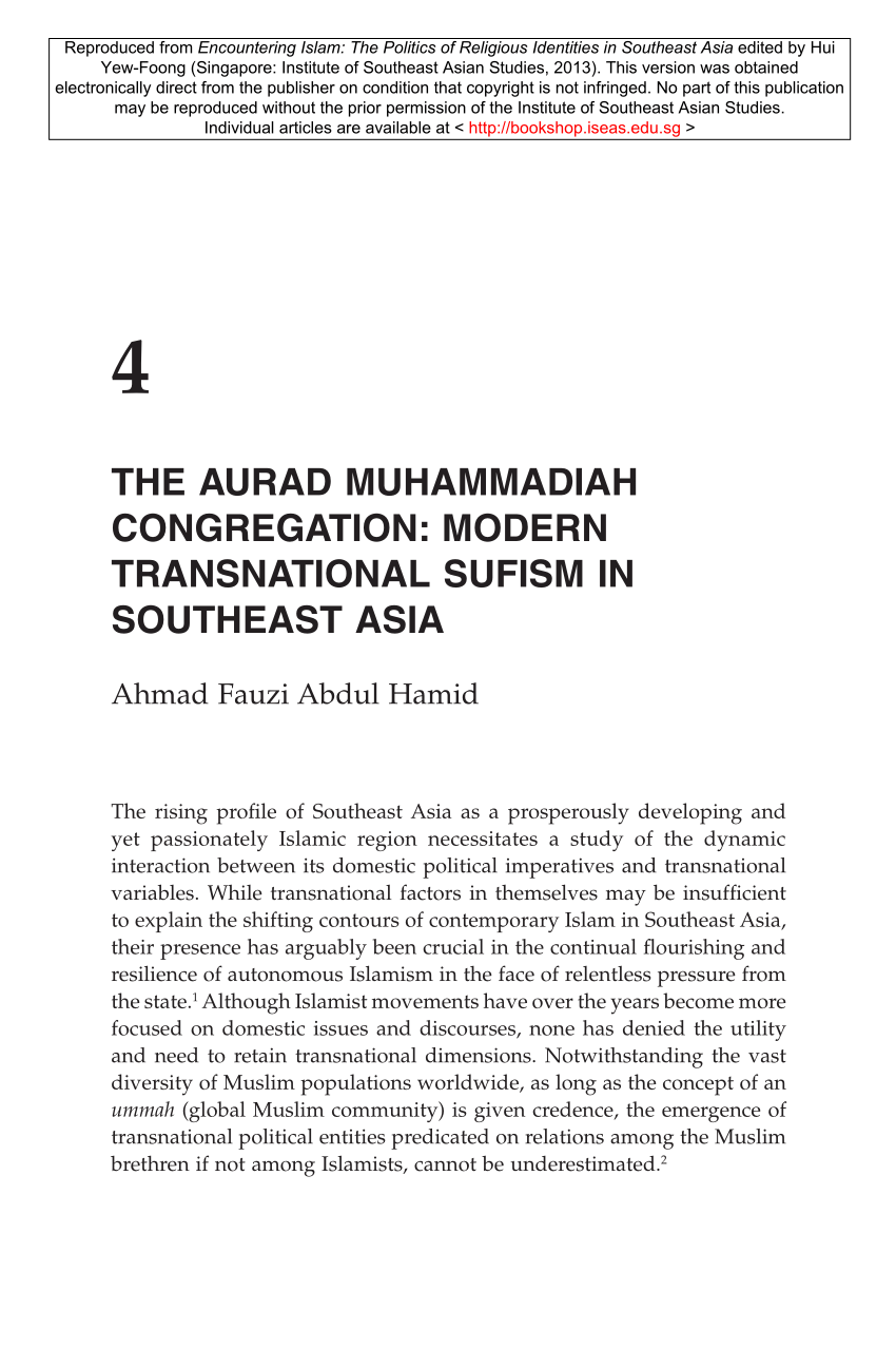 Pdf 4 The Aurad Muhammadiah Congregation Modern Transnational Sufism In Southeast Asia The Politics Of Religious Identities In Southeast Asia