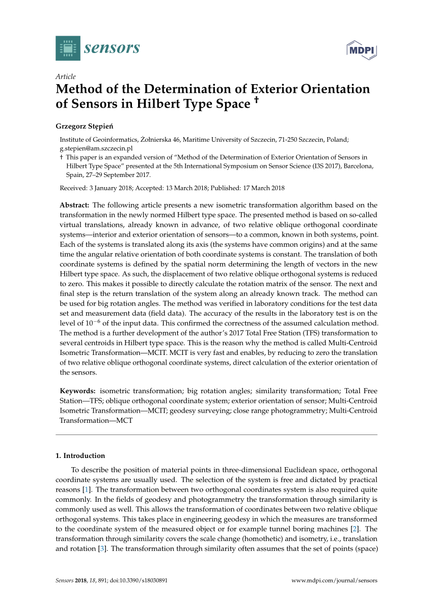 PDF) Method of the Determination of Exterior Orientation of