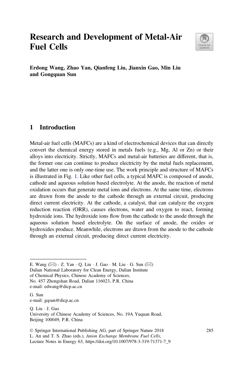 Pdf Research And Development Of Metal Air Fuel Cells