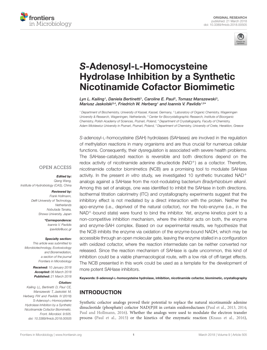 PDF) S-Adenosyl-L-Homocysteine Hydrolase Inhibition by a Synthetic ...