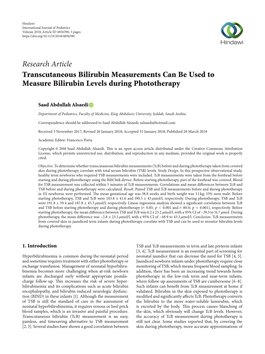 (PDF) Transcutaneous Bilirubin Measurements Can Be Used to Measure