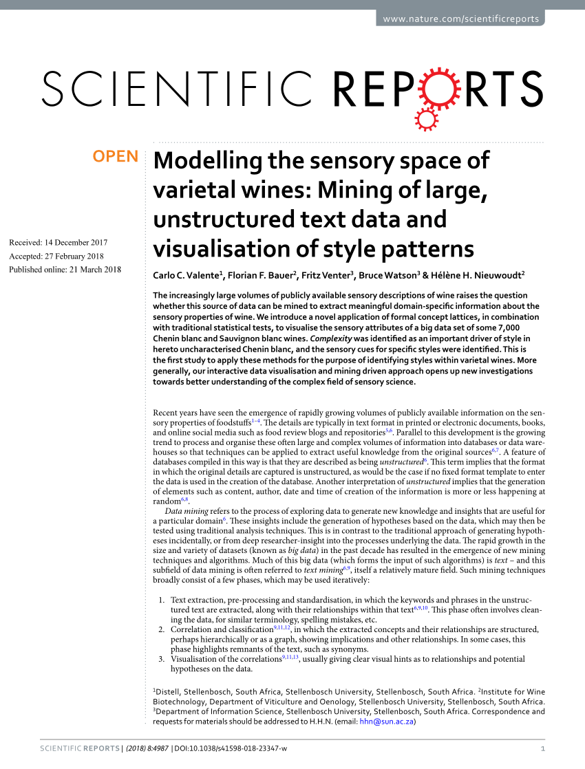 Pdf Modelling The Sensory Space Of Varietal Wines Mining Of